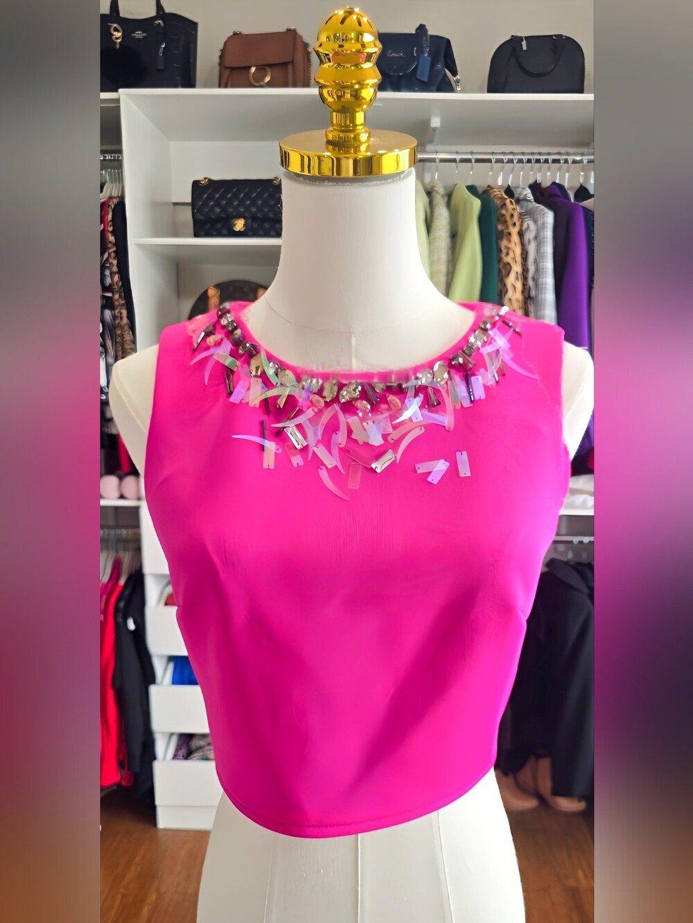 Cynthia Rowley Fuchsia Embellished Crop Top Petite Size 4